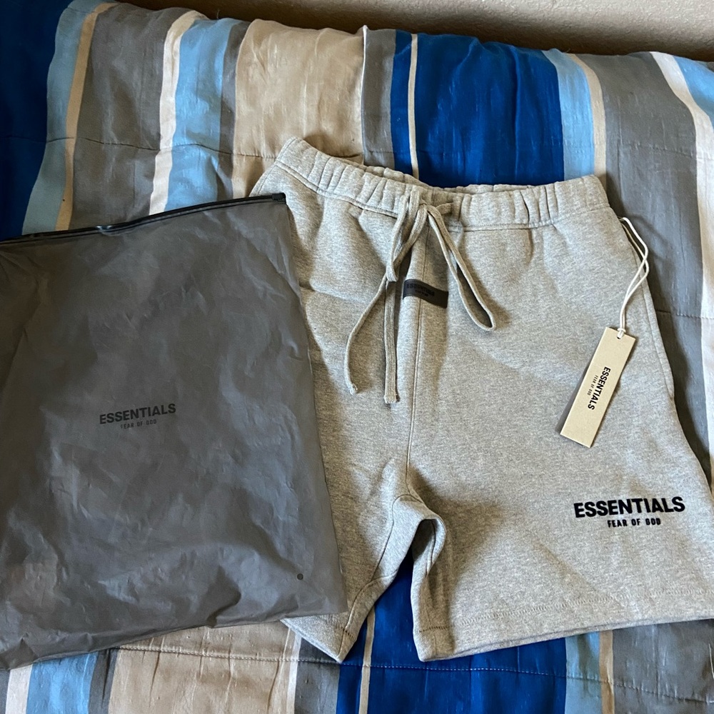 Essentials Heather Gray Logo Drawstring Sweat Sho… - image 1